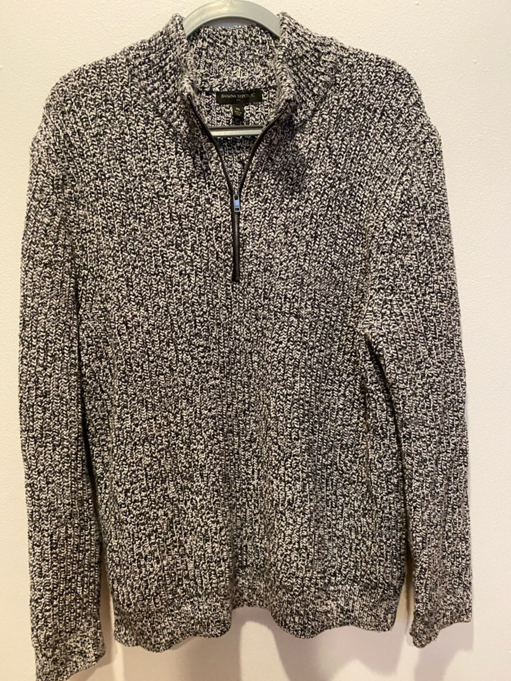 Banana Republic Men's Black & White Marled Half-Zip Sweater